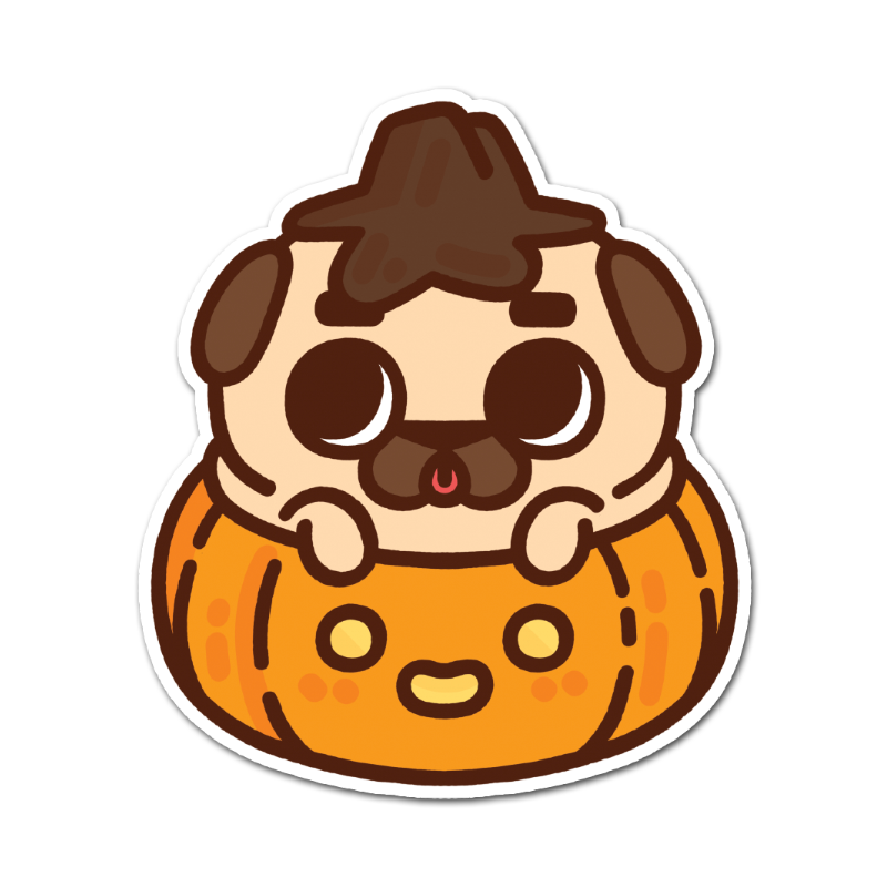 Pumpkin Peek Puglie Sticker