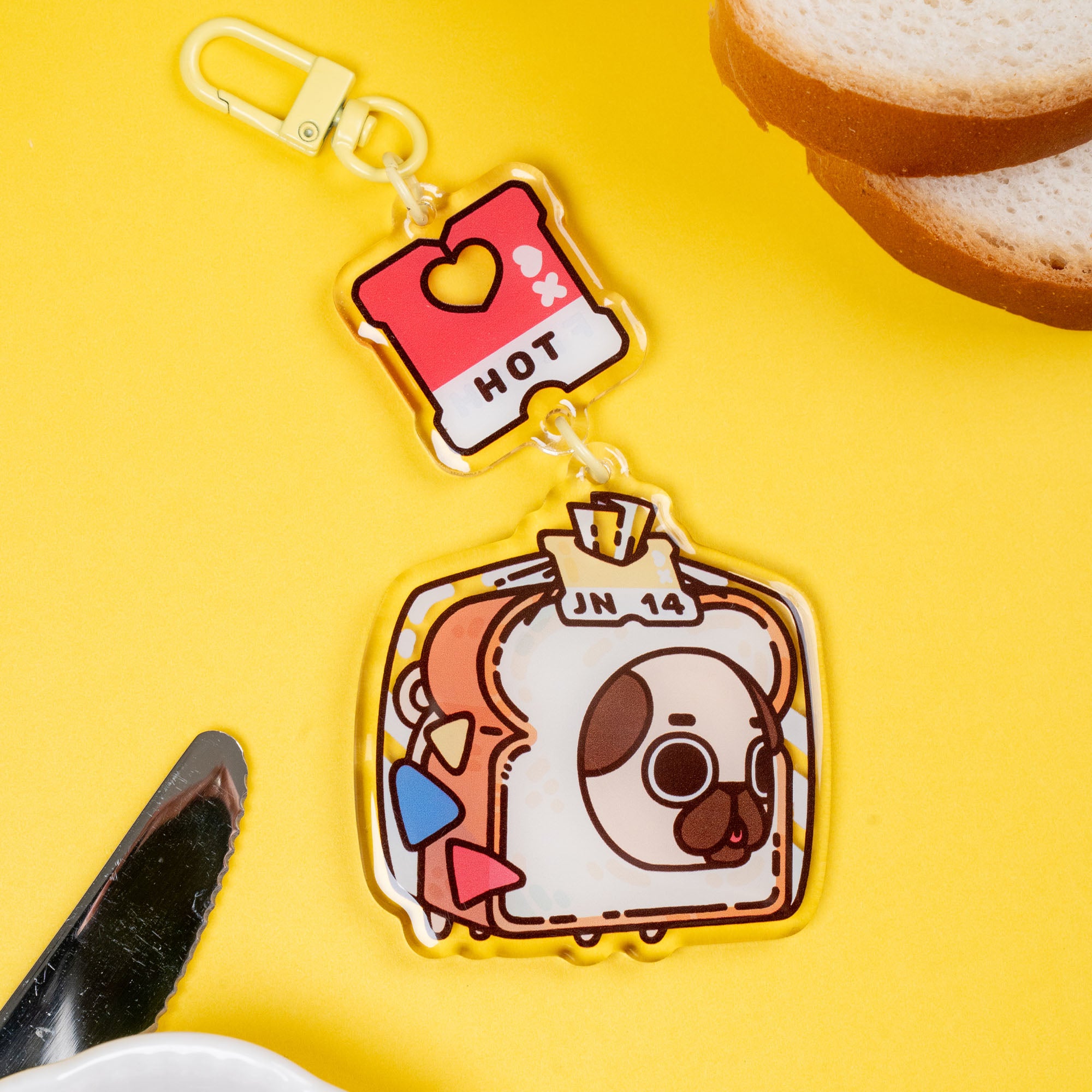 アクセサリー Lucky PUG!! Swarovski Roxie Pug Dog Keychain bag Charm Leather fashion