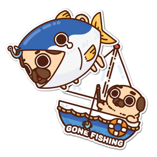 "Gone Fishing" Puglie Vinyl Sticker Set