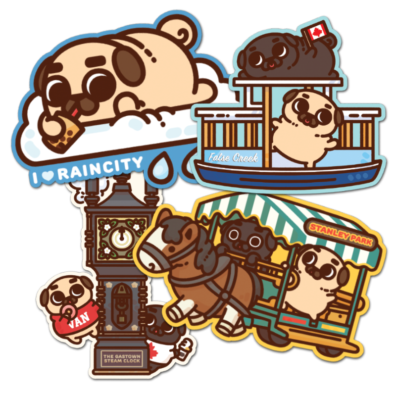 "I Love Vancouver" Puglie Vinyl Sticker Pack