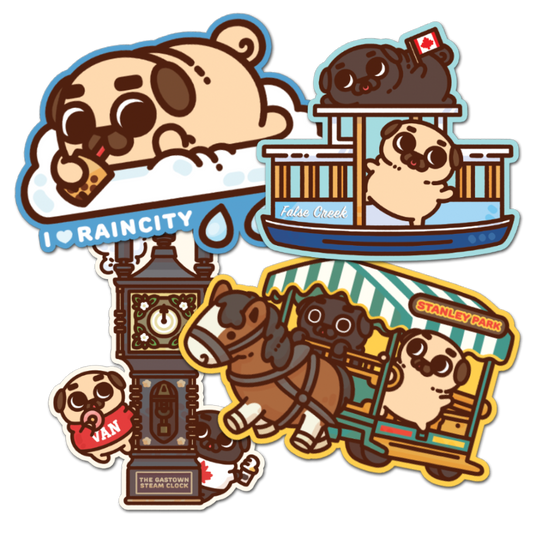 "I Love Vancouver" Puglie Vinyl Sticker Pack
