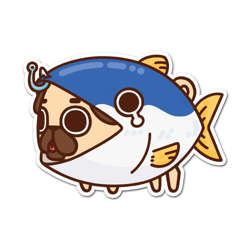 "Gone Fishing" Puglie Vinyl Sticker Set