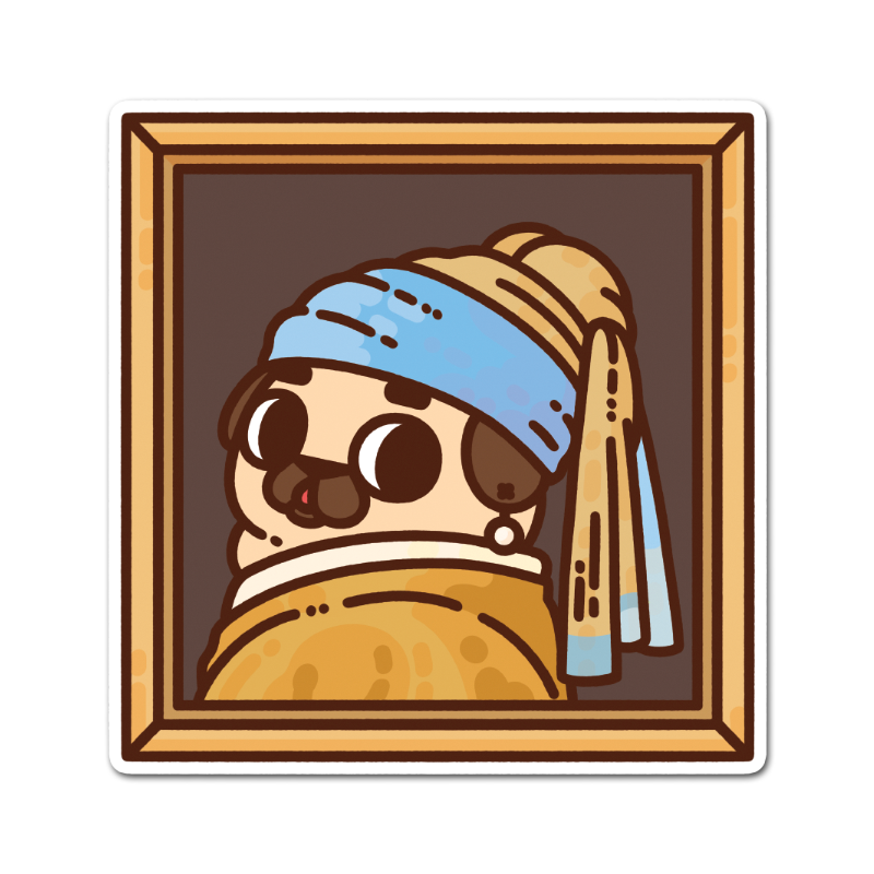 Pug with a Pearl Earring Puglie Sticker