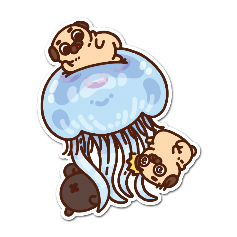 Mini Jellyfish Puglie Vinyl Sticker