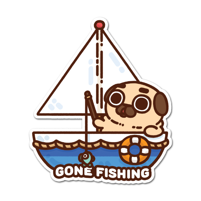 "Gone Fishing" Puglie Vinyl Sticker Set
