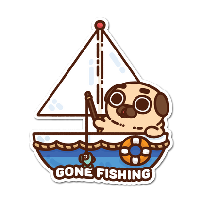 "Gone Fishing" Puglie Vinyl Sticker Set